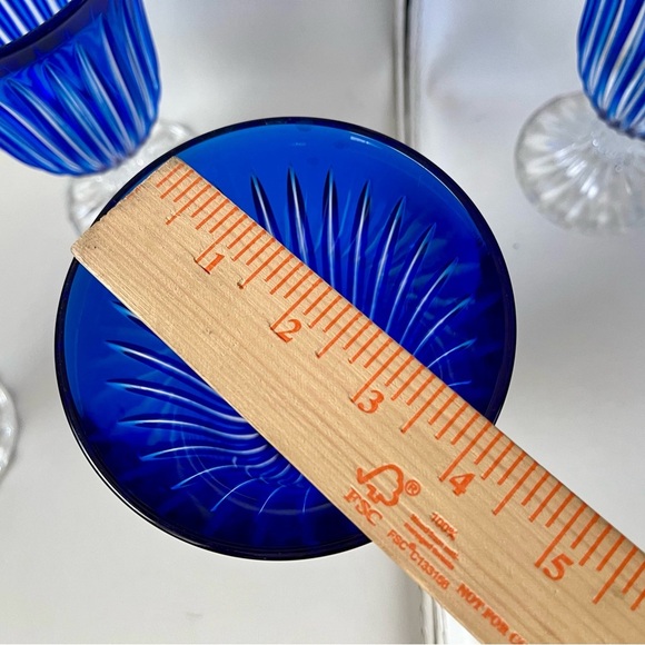 Vintage Crystal De France Blue Genuine Glasses Wine Goblets Of 6 - Picture 3 of 12